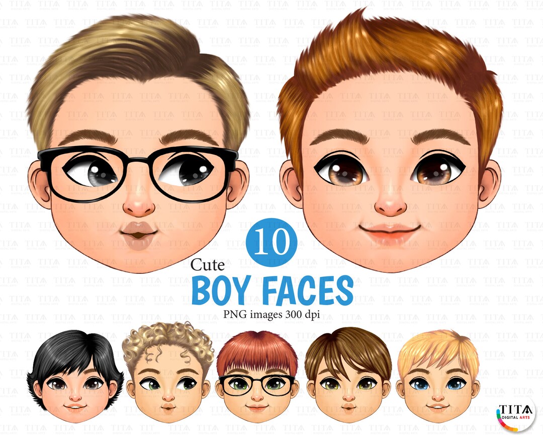 Cute Boy Faces Clipart, Kids Faces Digital Clipart, Cute Kids Clipart ...