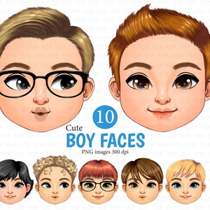 Cute Boy Faces Clipart, Kids Faces Digital Clipart, Cute Kids Clipart, Boy Head Digital Clip art, Children Head Sublimation PNG - 300 dpi