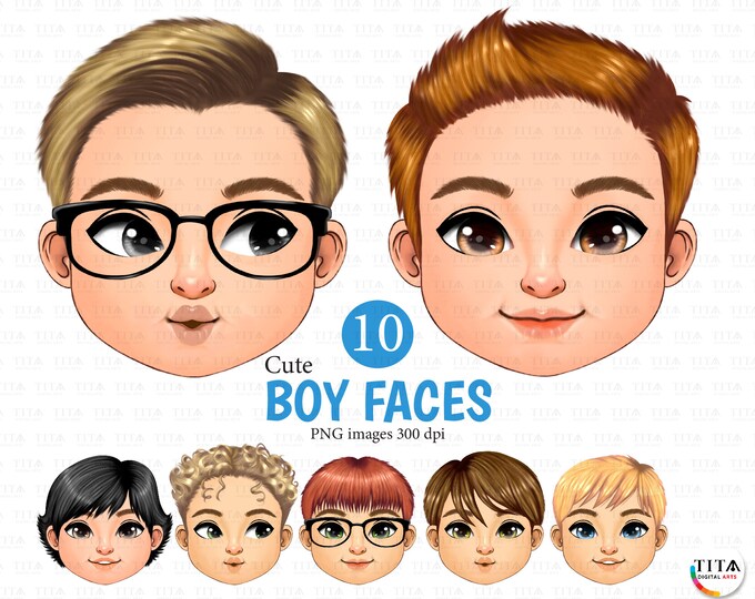 Kids Faces Svg Png Dxf, Doodle Boys Girls Head Clipart, Children Faces ...