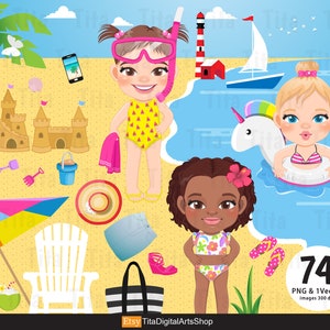 Beach Girl Clipart, Beach Clipart, Girl Clipart, Pool Clipart, Holiday Clipart, Swimming Clipart, Summer Kids Clip Art PNG