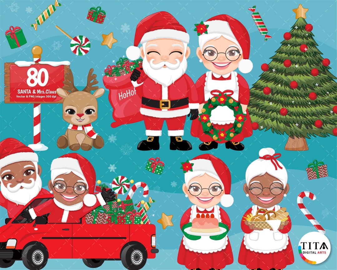 Christmas Clipart and Vector, Santa and Mrs. Claus, Santa & Wife, Santa