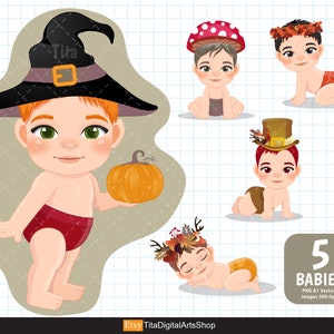 Autumn Baby Boys Clipart, Fall Baby Boys, Cute Boys in Autumn Forest, Red Mushroom Hat, Fall Leaf Crown, Wizard in Autumn PNG