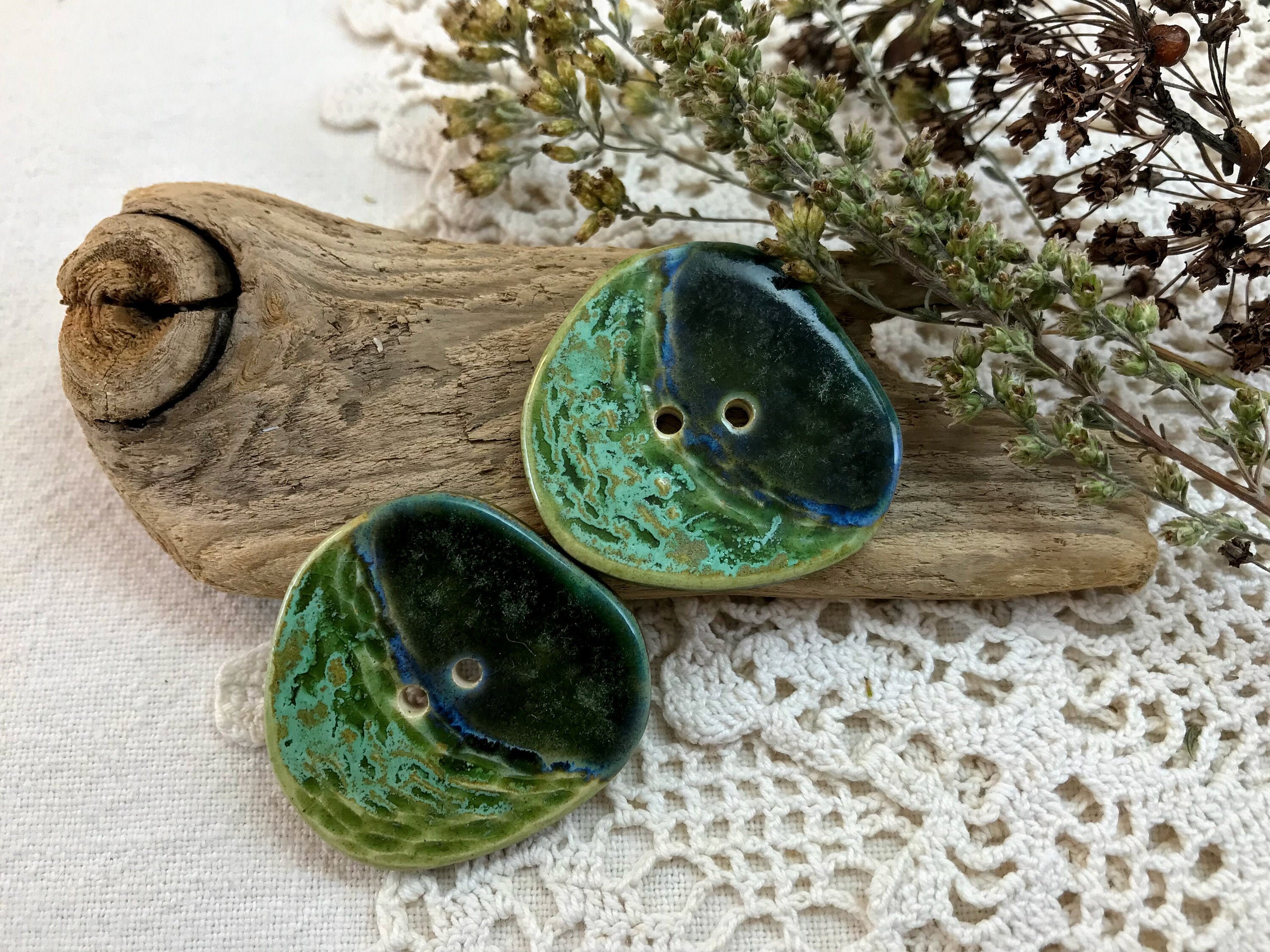 Two large ceramic buttons handmade Etsy