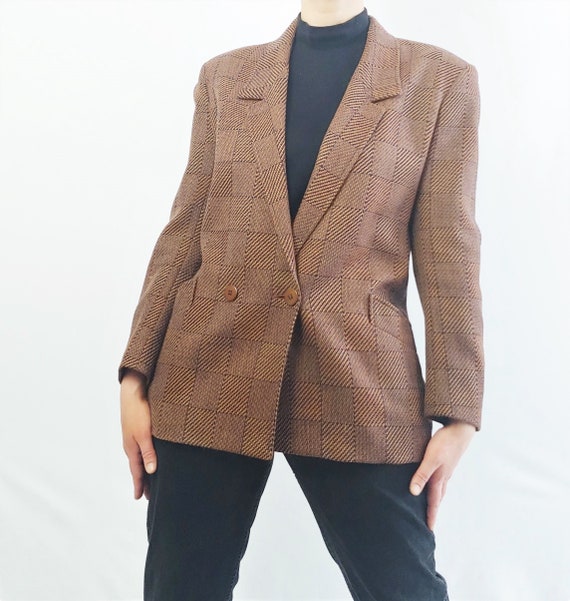 Jaeger Brown Double breasted Checkered Vintage Ove