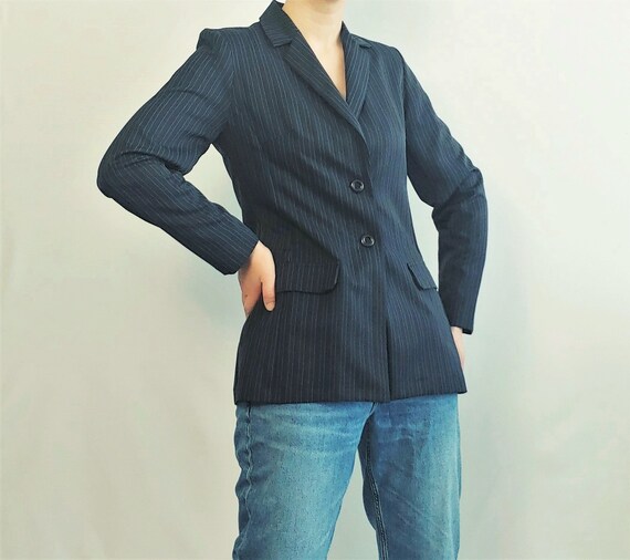 1990's Chalk Pinstripe Navy Blazer Women Medium Si