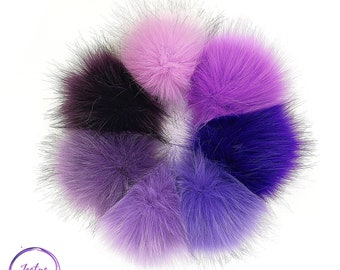 Purple Faux Fur Pom Pom Collection for hats scarfs crafts and crochet beanies 4 inch PomPom balls in Plum Lavender Violet Orchid with loops