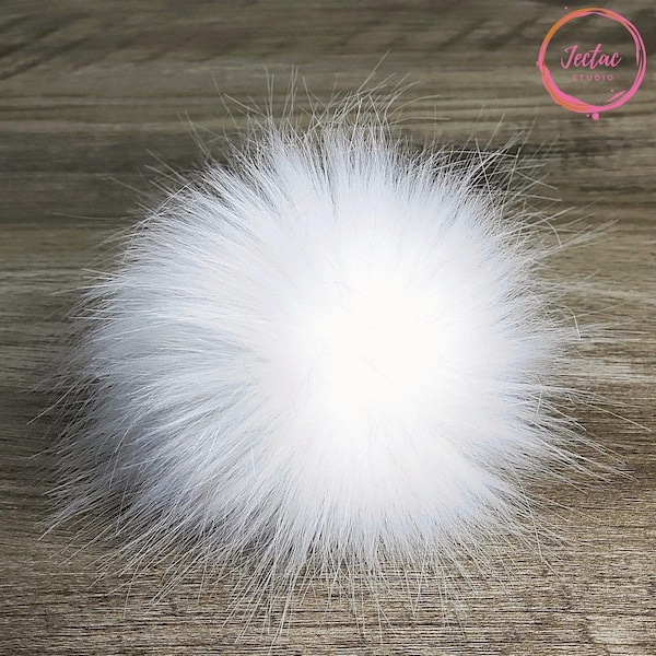 Bright White Faux Fur Pom Poms for crochet crafts Large Fluffy Solid White as Snow Pom for knitted hats Detachable 4 inch fur ball with loop