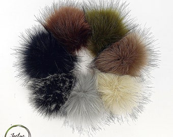 Camouflage Colors Faux Fur Pom Poms for hats scarfs crochet beanies and crafts 4 inch PomPom balls in black grey brown beige with loops