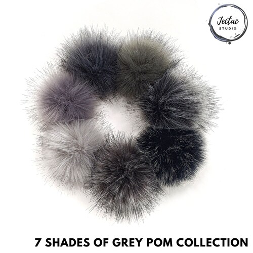 Shades Of Gray Collection Of Faux Fur Pom Poms For Hats And - Etsy