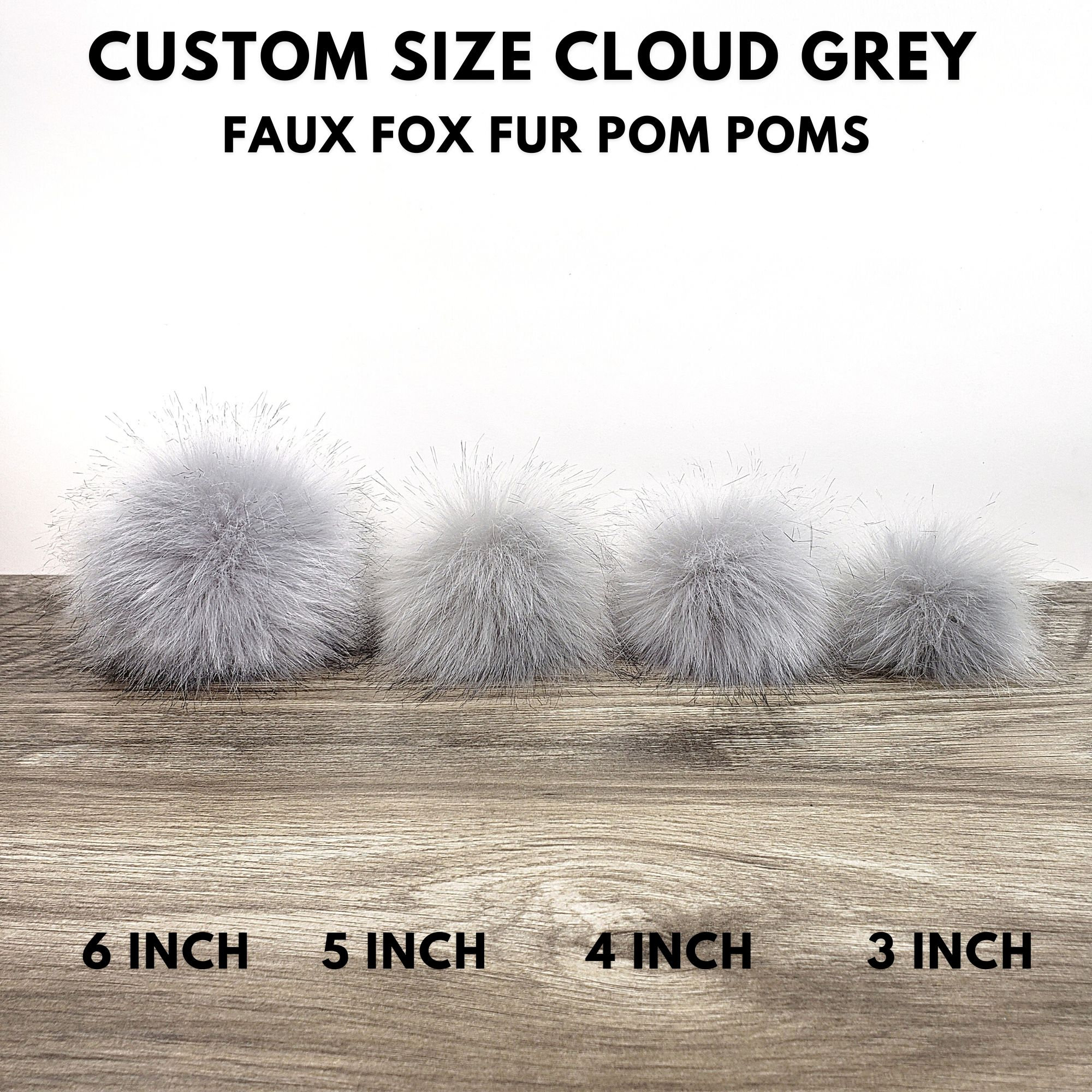 Custom Size Light Grey Faux Fur Pom Poms for Crochet Crafts Hats