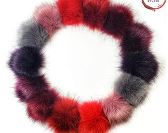 Large Red Faux Fur Pom Poms for hats, scarfs, crafts and crochet beanies 4 inch PomPom balls in Red Burgandy Maroon Dark Purple Pink or Grey