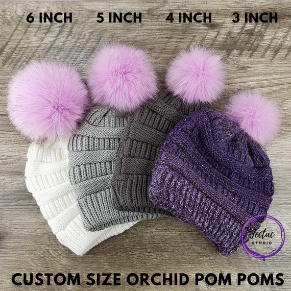 Custom Size Plum Purple Faux Fur Pom Poms for Crochet Crafts Hats and  Beanies Dark Purple Pompom With Button Snap Ties or Loop 3 Thru 6 Inch 