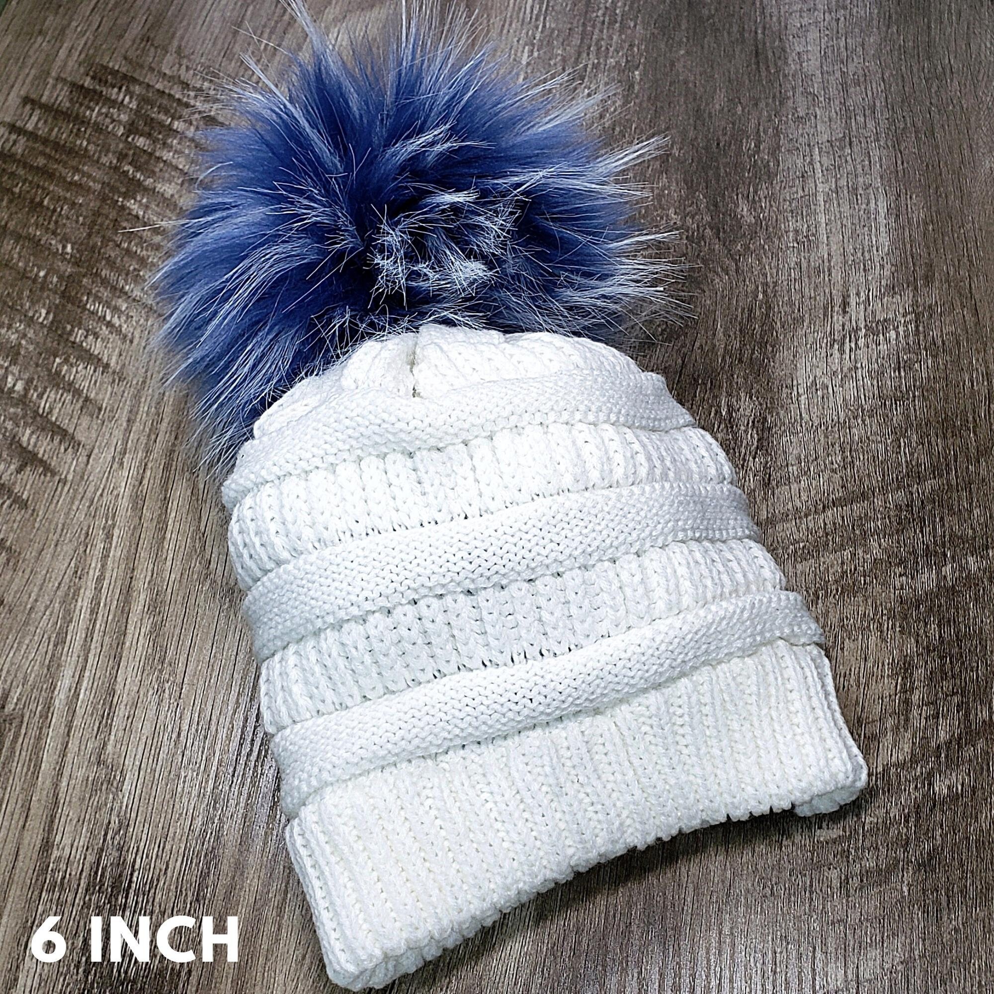 Spiked Faux Fur Blue Pom Pom for Crafts Speckled Fake Fur Poms for Crochet  Hats, Beanies and Scarfs Two Tone Pompom With Loop, Snap or Ties 