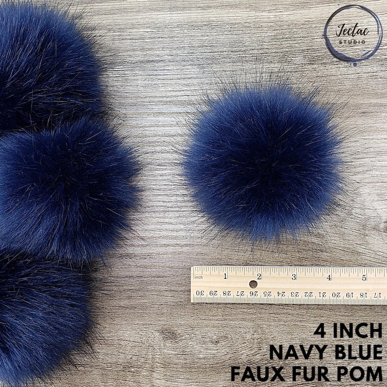 Dark Navy Blue Faux Fur Pom Poms for Knitted Hats Beanies Etsy