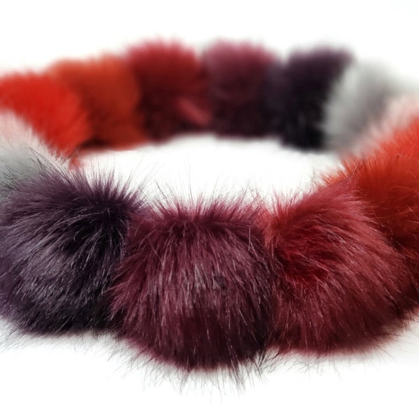 Large Red Faux Fur Pom Poms for hats, scarfs, crafts and crochet beanies 4 inch PomPom balls in Red Burgandy Maroon Dark Purple Pink or Grey