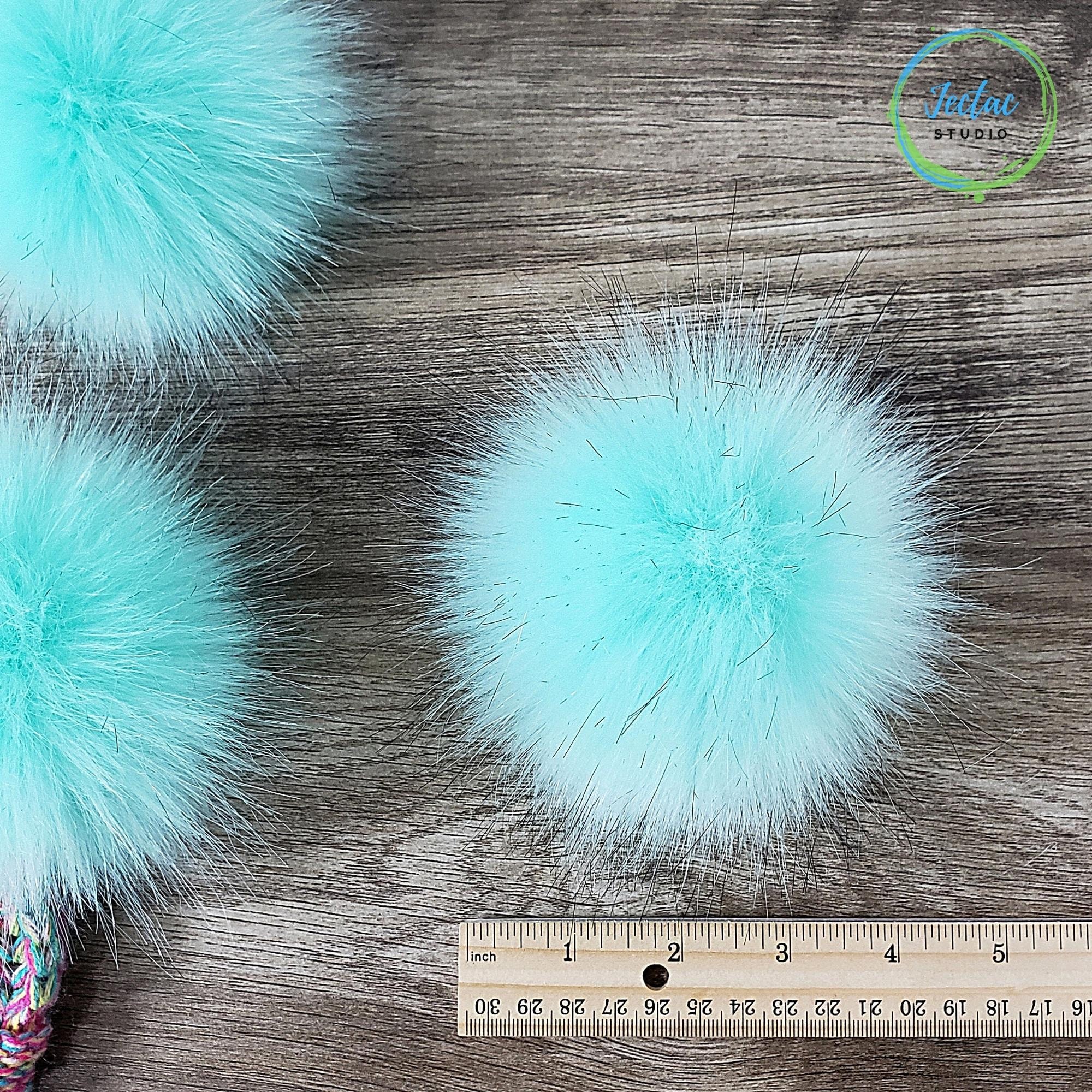 Large Blue Faux Fur Pom Poms for Hats, Scarfs, Crafts and Crochet Beanies 4  Inch Pompom Balls Variety of Teal Navy Baby Blue Grey With Loop 