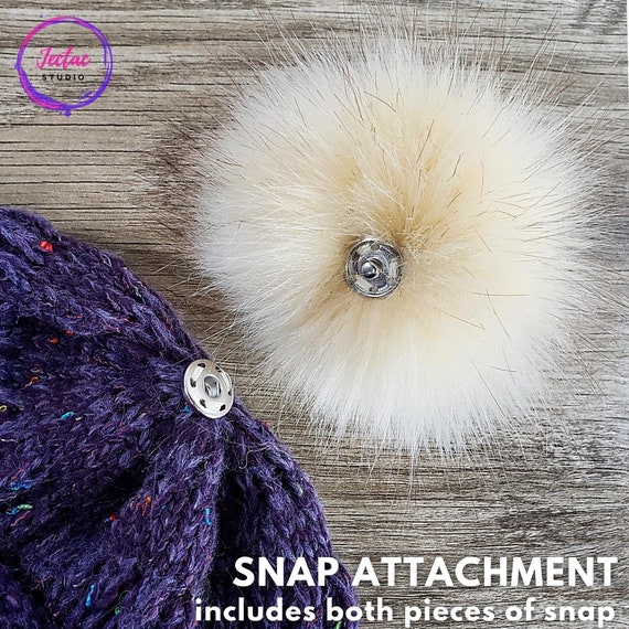 Natural Look Faux Fur Cream Pom Poms With Snaps for Crochet Crafts