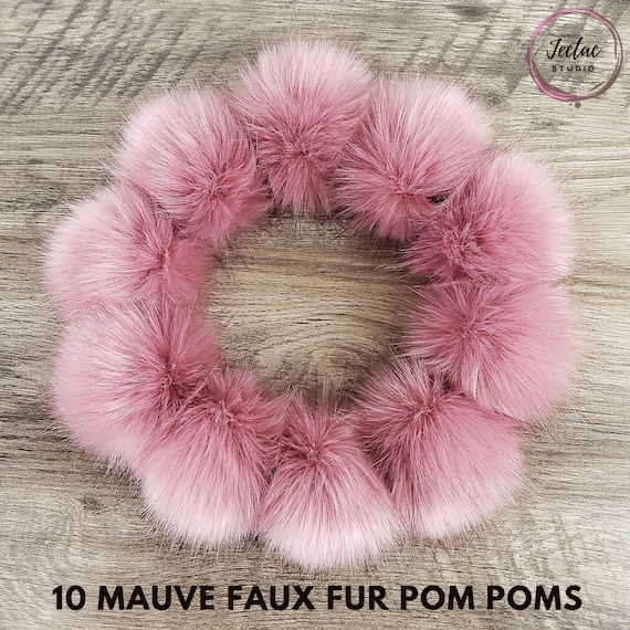 Mauve Pink Faux Fur Pom Poms for Knitted Beanies Hats and Crafts 4 Inch  Medium Size Light Pink Fake Fur Poms With Snaps Loops or Tie Strings 