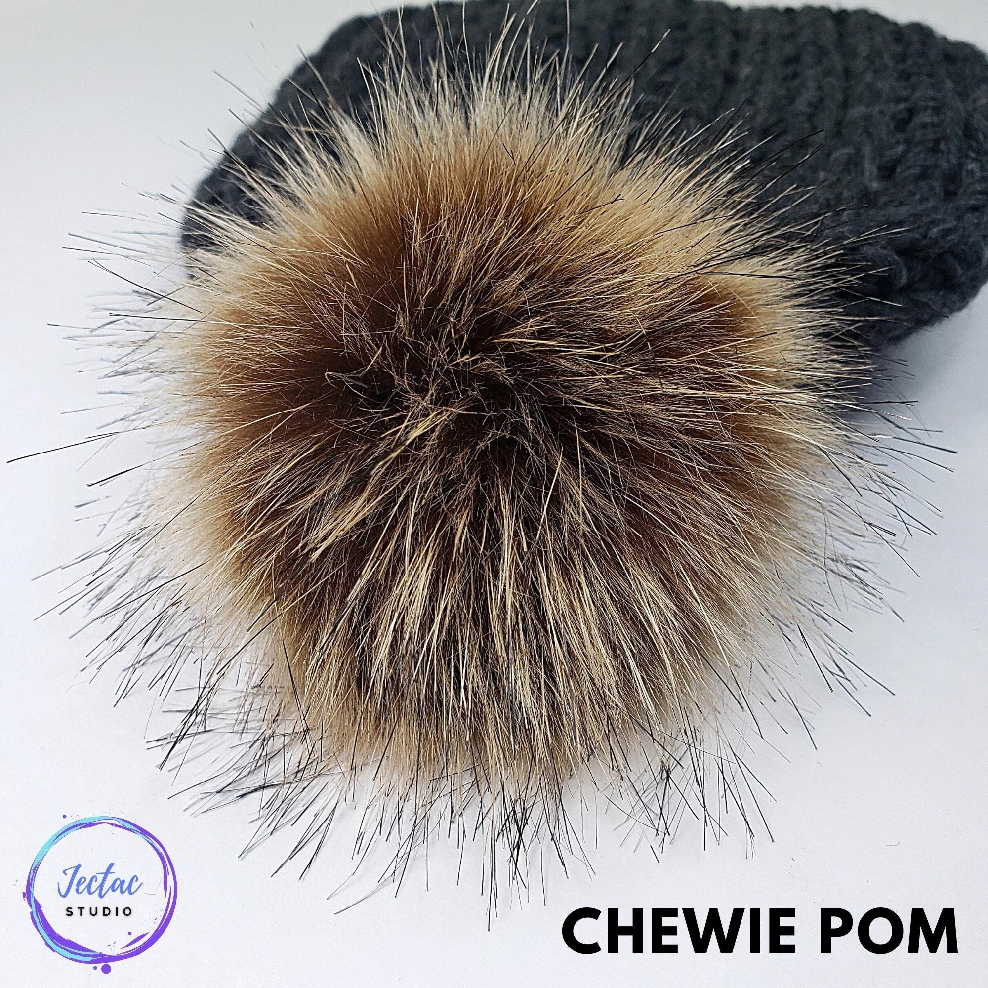Custom Size Cream Faux Fur Pom Poms for Crochet Crafts Hats and Beanies  Rich Beige Pompom With Button Snap Ties or Loop 3,4,5,6 or 7 Inch 