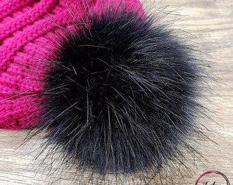 Custom Size Jet Black Faux Fur Pom Poms for Knitted Beanies  display picture 3