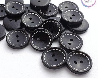 2 Hole Wooden Buttons for sewing handmade crafts, hats and Pom Poms 15, 20, 25mm Round Concave Wood Buttons in Dark Brown and Light Brown