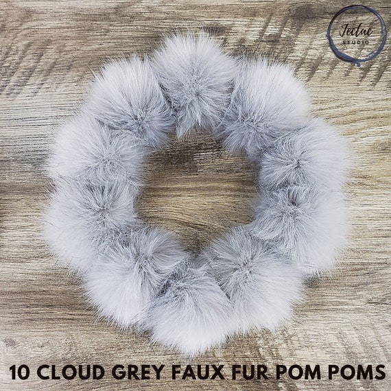 White & Light Gray Faux Fur Pom Pom Beanie Light Gray Chunky Knit Hat With Faux Fur Pompom, Silver  main image 4