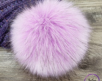 Custom size Orchid Faux Fur Pom Poms for crochet crafts hats and beanies Light Pastel Purple Pompom with button snap ties or loop 3 - 6 inch