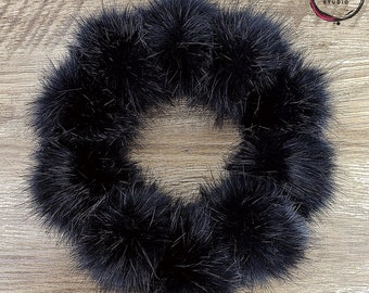 Jet Black Faux Fur Pom Poms for knitted hats beanies key chains and crafts 4 inch Medium Size Fake Fur Poms with Snaps, Loops or Tie Strings