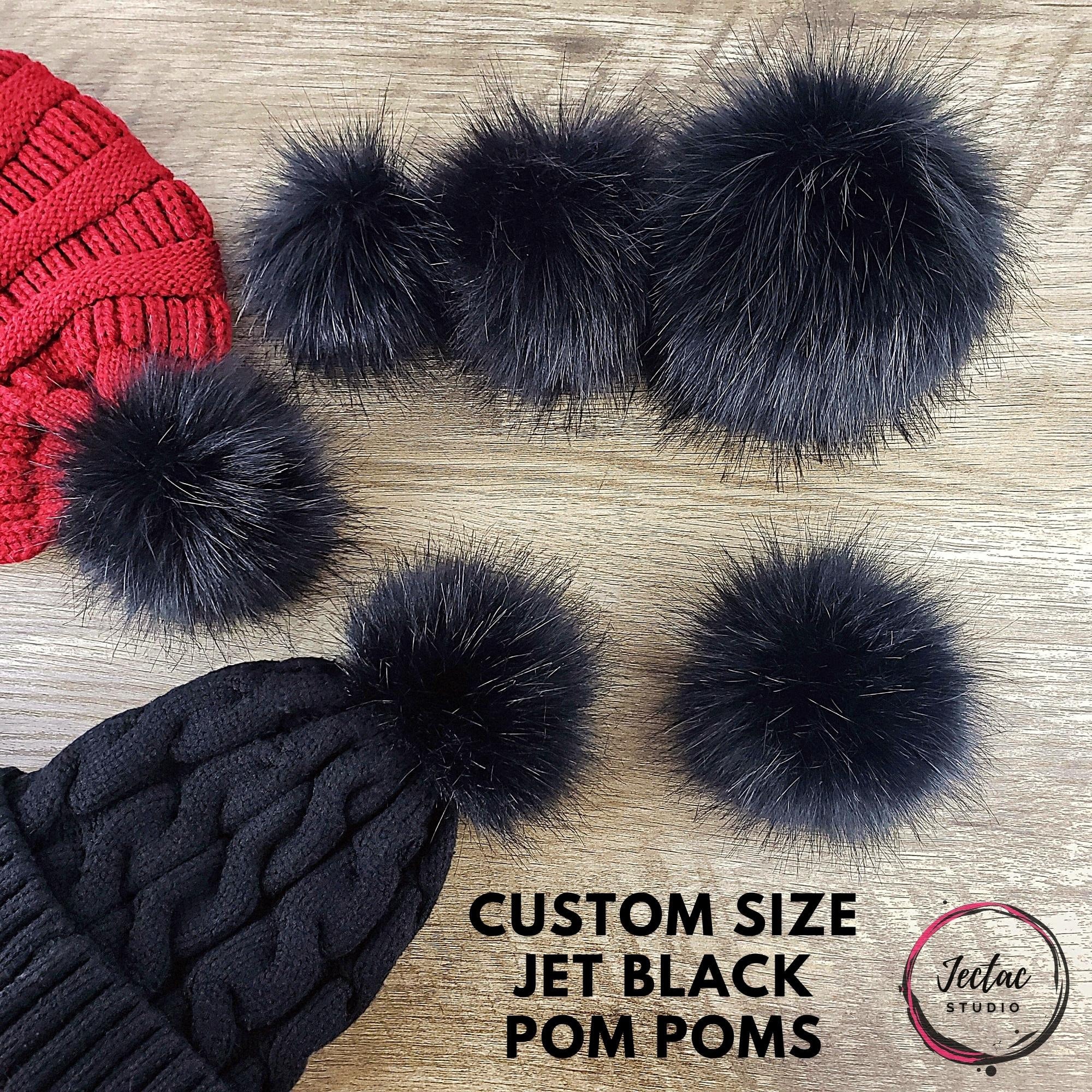 Custom Size Jet Black Faux Fur Pom Poms for Knitted Beanies  display picture 1