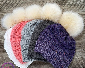 Custom size Cream Faux Fur Pom Poms for crochet crafts hats and beanies Rich Beige Pompom with button snap ties or loop 3,4,5,6 or 7 inch