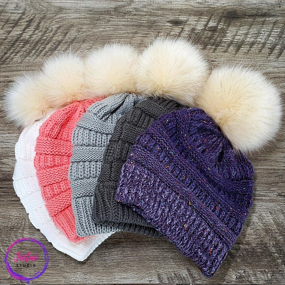 DETACHABLE COLOURED FAUX FUR POM POMS FOR HATS AND CLOTHES 8CM