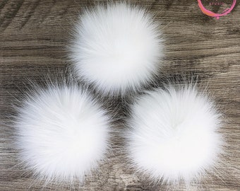 Custom Size Bright White Faux Fur Pom Poms for Crochet Crafts Hats