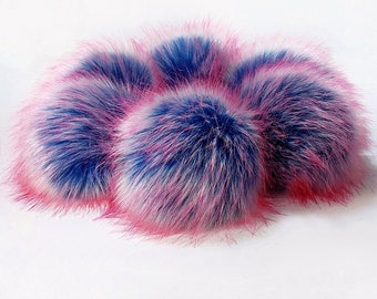 Multi color Pink and Blue Pom Pom for crafts, hats, scarfs Colorful faux fur Pompom fashion accessory Detachable pom with snap, loop or ties