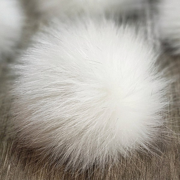 Natural White Faux Fur Pom Poms for crochet crafts Large Fluffy Pompom for knitted hats and beanies 4 inch Very white fake fur pom balls