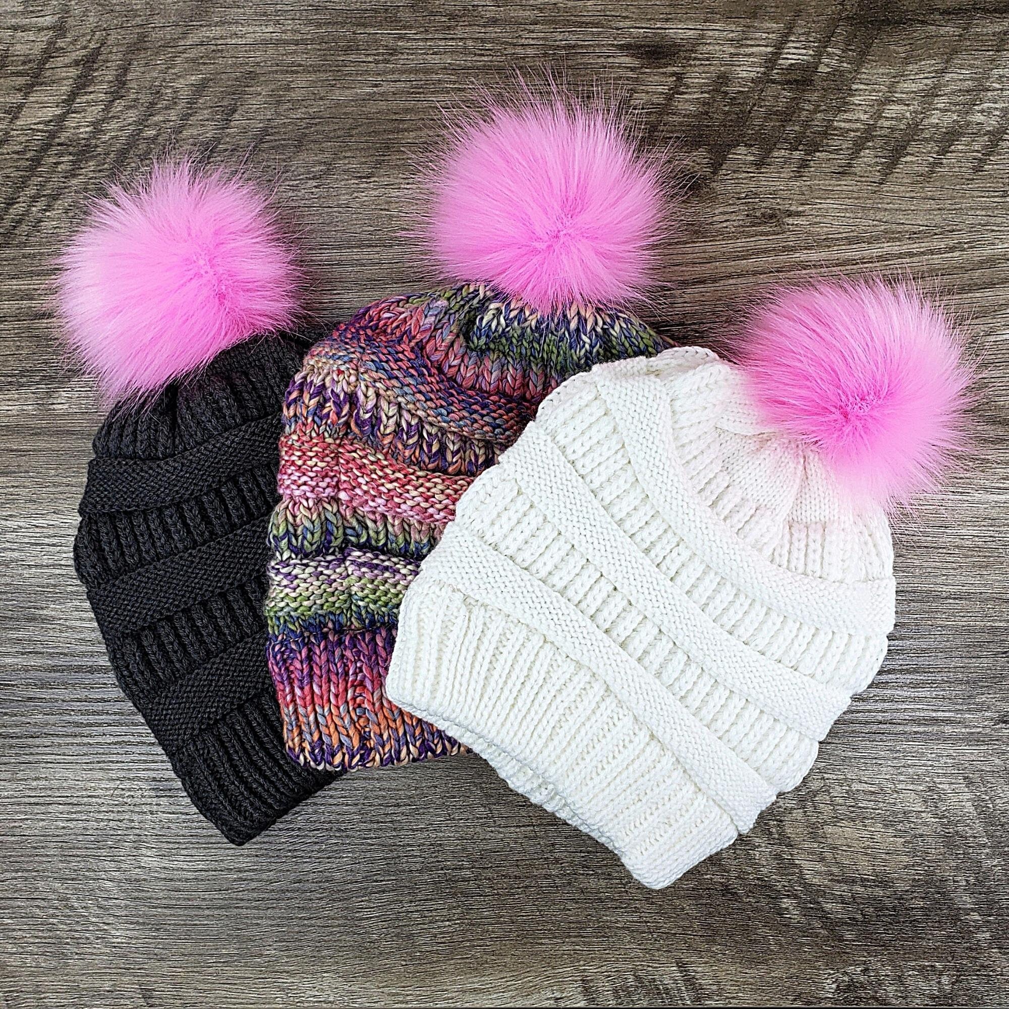 Bubblegum Pink Faux Fur Pom Poms for Crochet Hats and  display picture 3