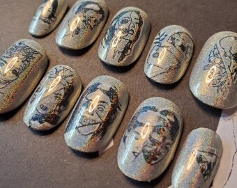 Death Becomes Her holo custom press on nails