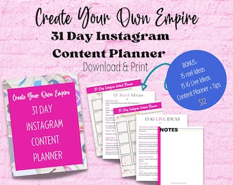 31 Day Instagram Content Planner | Social Media Kit Content Planner | Social Media Planner I Instagram template | Social Media Posts