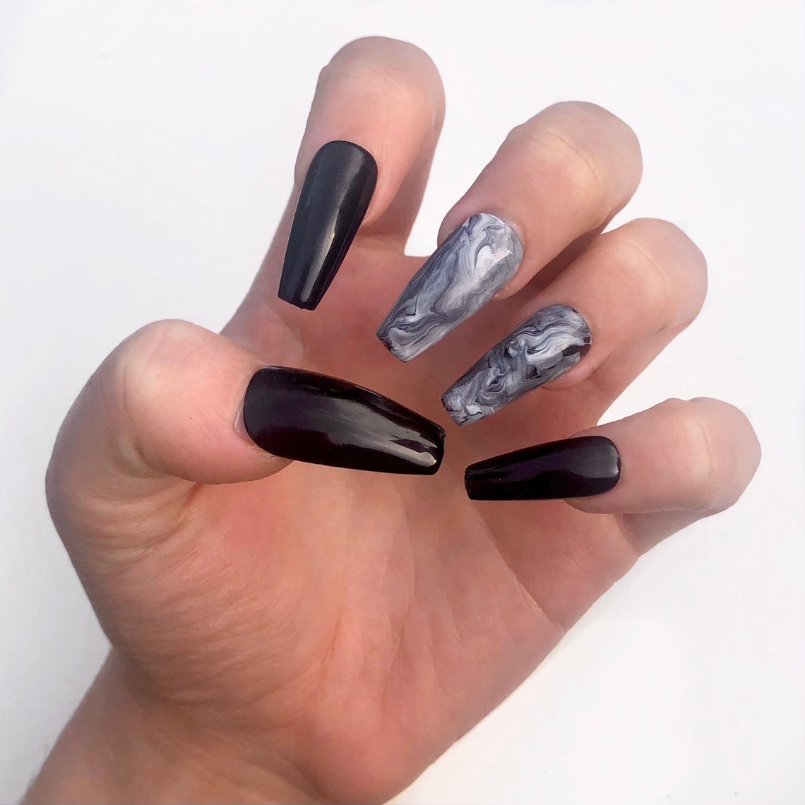 BLACK SMOKE Handpainted press on nails Etsy