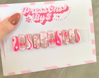 Pink Mix N Match |  hand-painted press on nails~ PressOnsByS