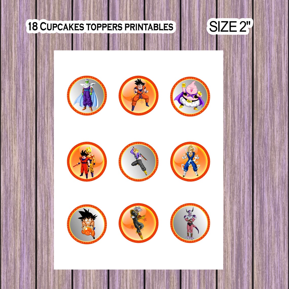 Instant Download printable digital file Dragon Ball Z Cupcake | Etsy