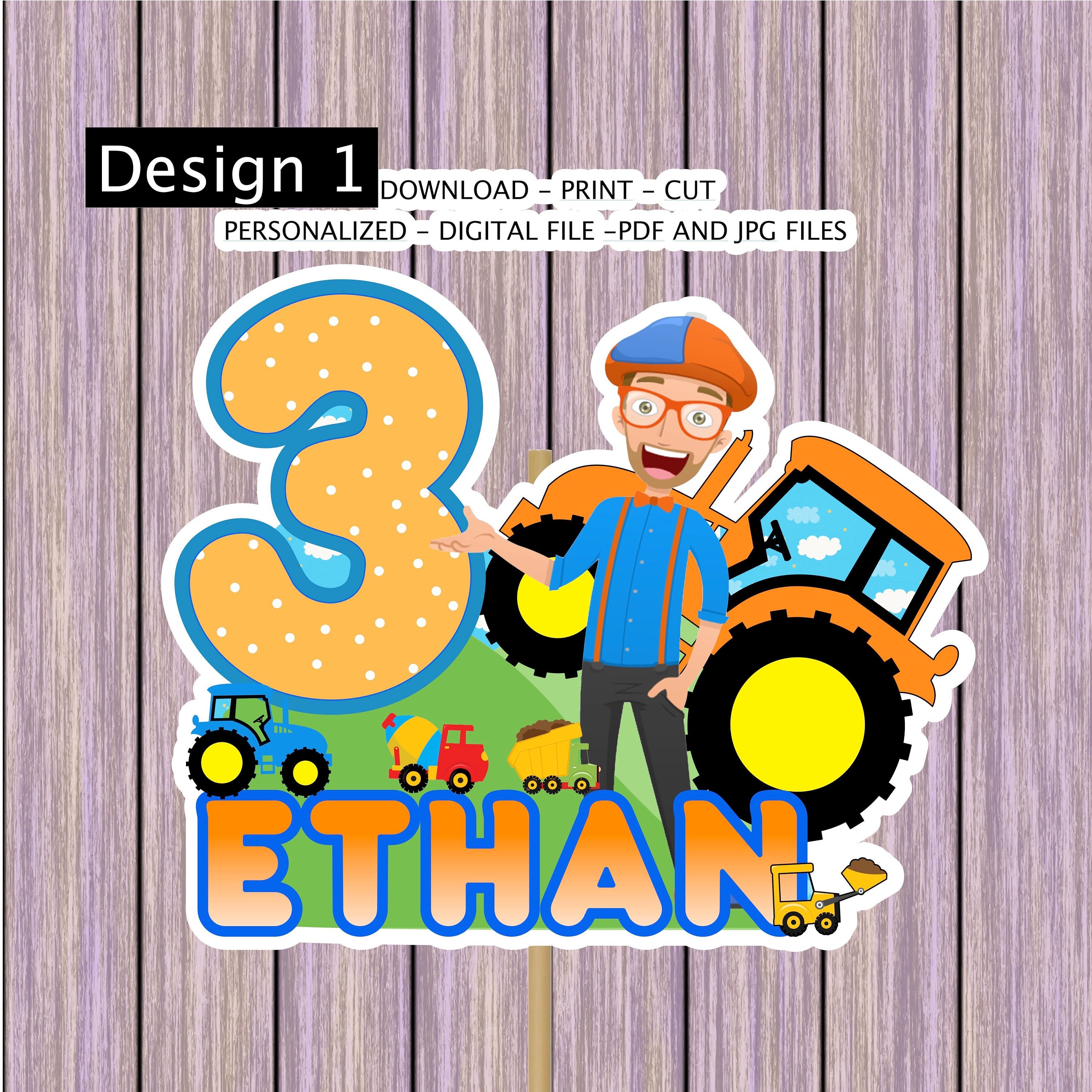 Personalized Printable Cake Topper Blippi Cupcake Topper | Etsy