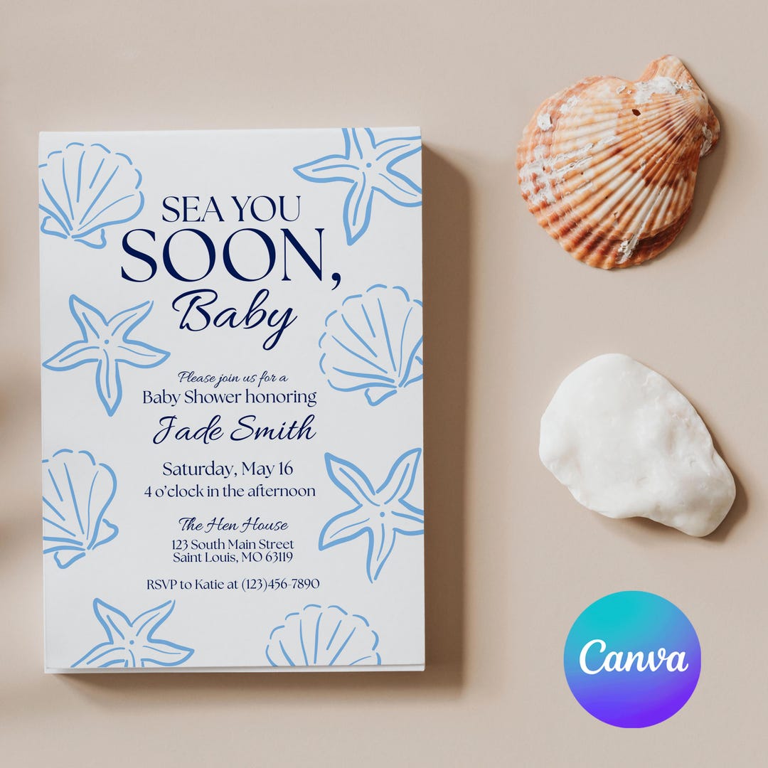 Sea You Soon Baby Shower Invitation Template | 5x7 Invite | Editable ...