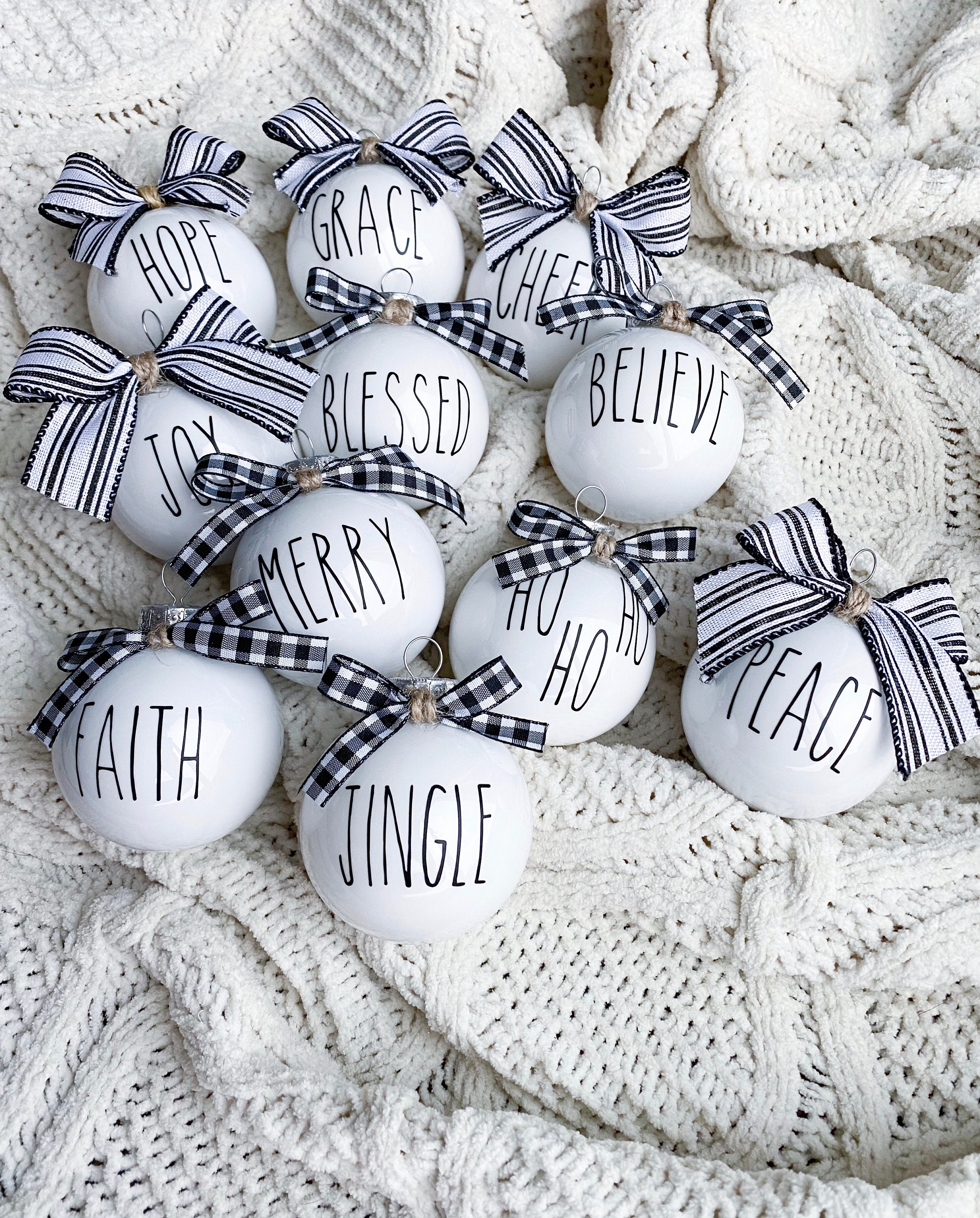Rae Dunn Inspired Christmas Ornaments// Farmhouse Decor// Etsy