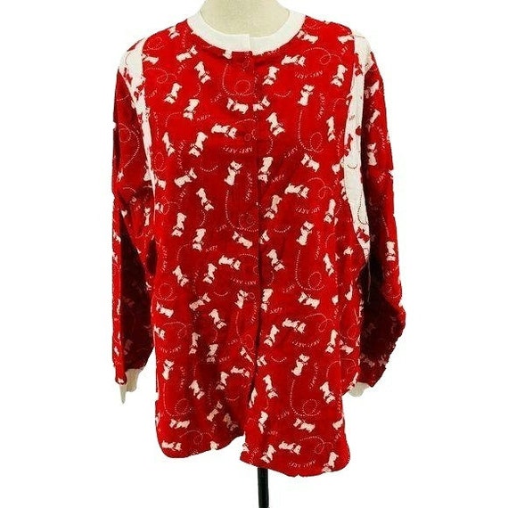 Vintage Scottie Dog Red White Flannel Pajama Shir… - image 1