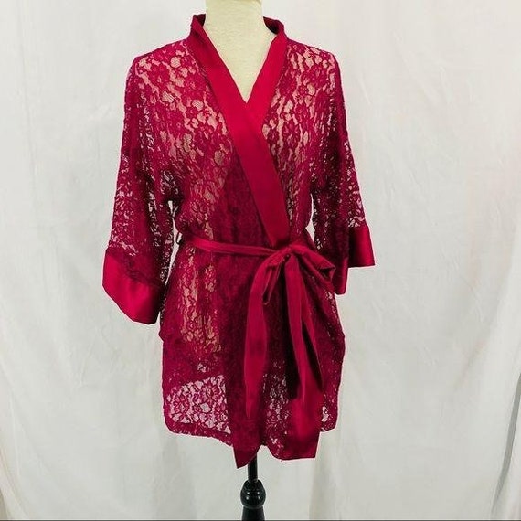 Vintage Victoria's Secret Lace Robe Kimono Sleeve… - image 9