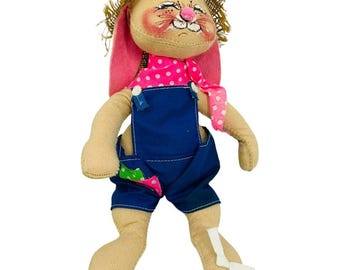 Annalee Doll Cloth Bunny Rabbit Farmer Country Boy Overalls 11" 1989 0652