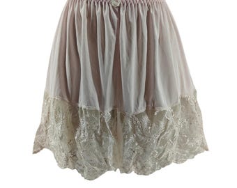 Vintage Satin Sleep Short Lace Trim Blush Pink Womens Small