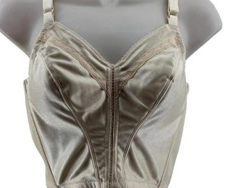 Vintage Fit n Slim Custom Maid Longline Bra 34B Ivory Pinup Rockbilly