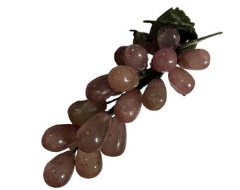 Vintage Rose Quartz Grapes with Jade Leaves Faux Fruit Decor