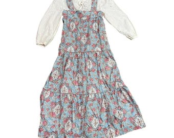 Vintage JCPenney Prairie Dress colorful Floral Eyelet Girls 8